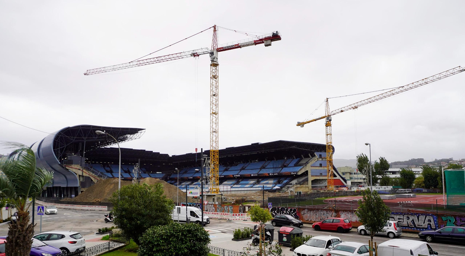 Estado actual de las obras de reforma de la grada de Marcador, en Balaídos.